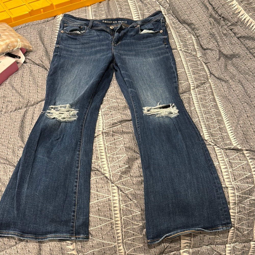 American Eagle Outfitters Women's Dark Blue Flare Jeans